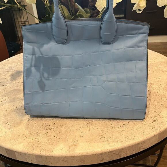 NEW Salvatore Ferragamo embossed blue large Studio bag purse - Picture 2 of 9